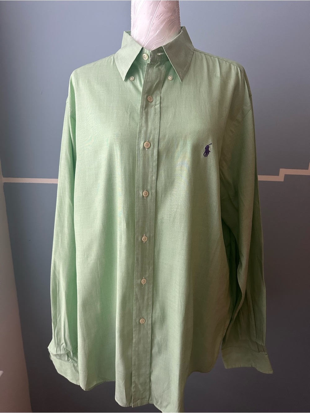 Ralph Lauren Button-Down Dress Shirt in Pale Green with Navy Logo